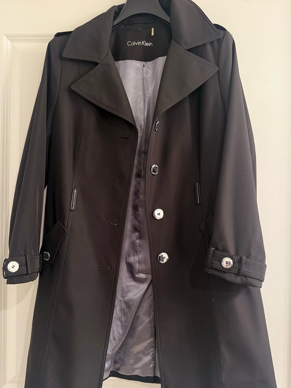 Calvin Klein Men's Black Trench Coat with Button Front